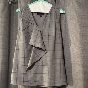 Banana Republic Gray Windowpane Ruffle Shell Top